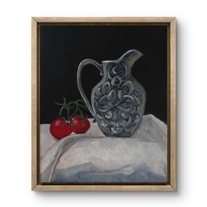 Elegant Still Life Oil Painting with Black and Gray Tones